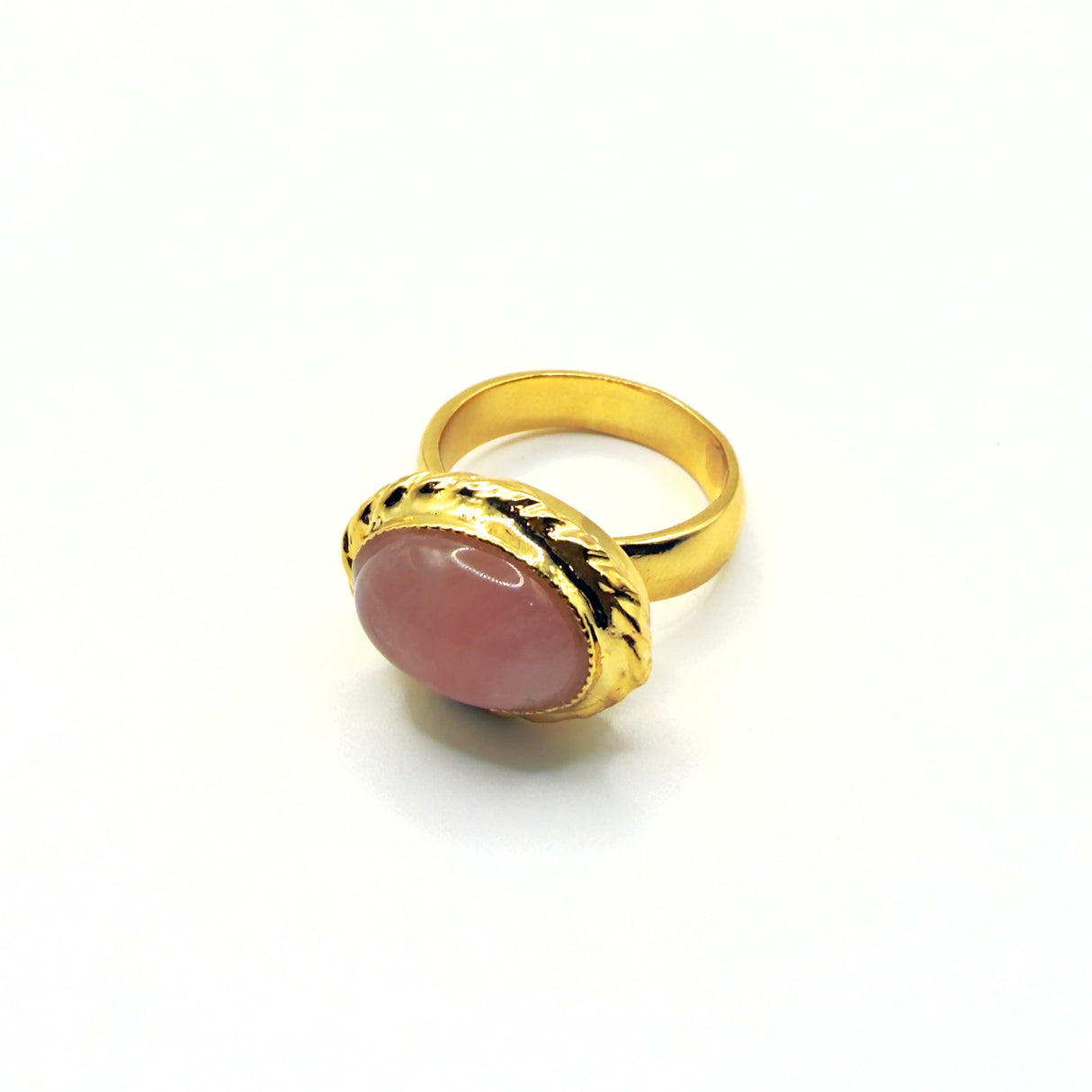 Anello ovale Etrusco Cabochon Ottone e Giada rosa