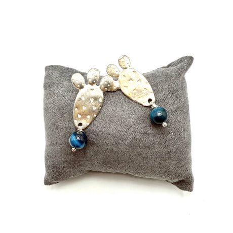 Orecchini Fico d'India Argento925 Occhio di Tigre Blu