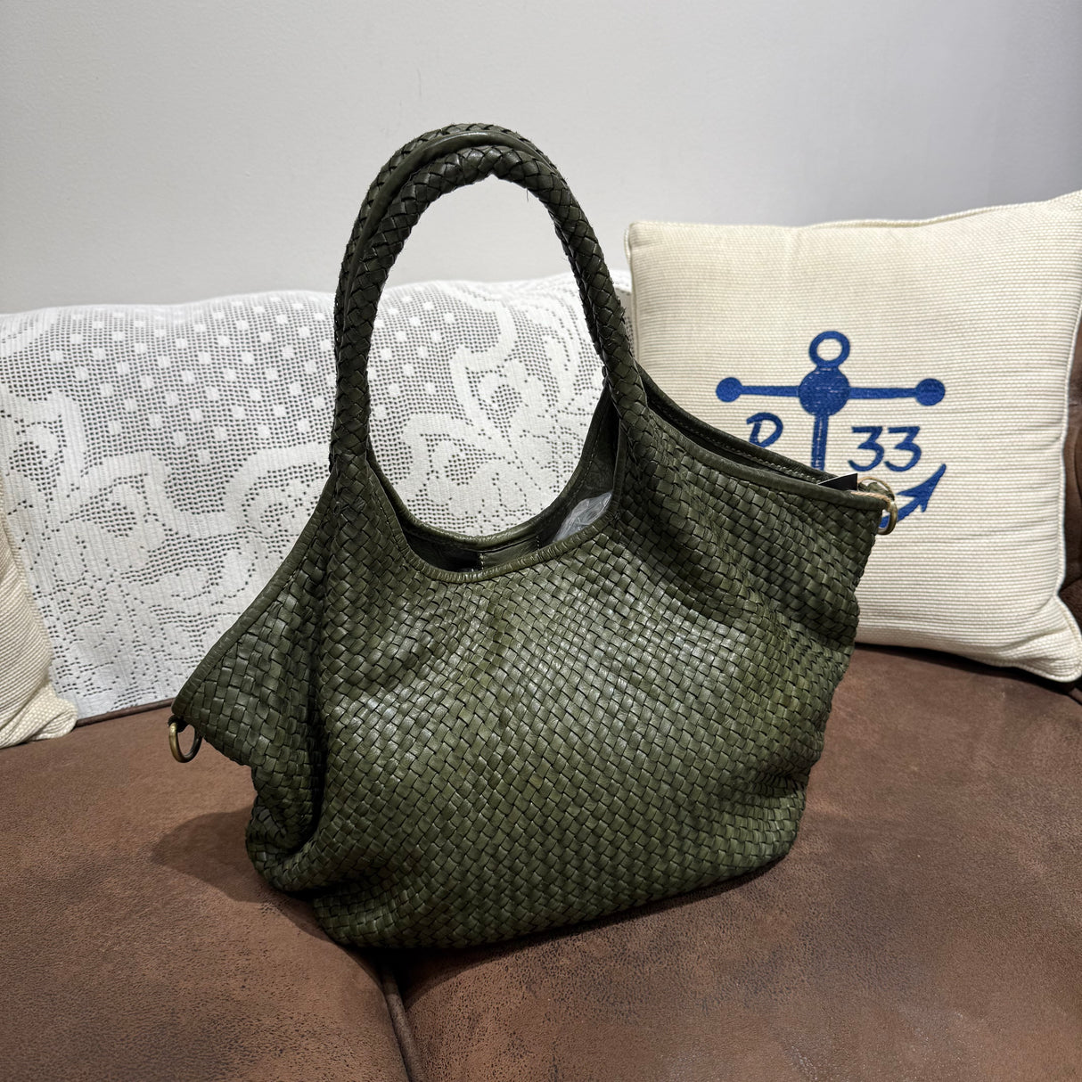 Borsa Shopper Harry intrecciata Verde Militare