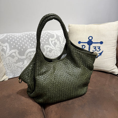 Borsa Shopper Harry intrecciata Verde Militare
