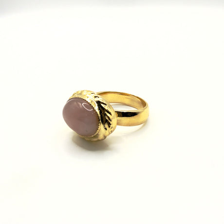 Anello ovale Etrusco Cabochon Ottone e Giada rosa