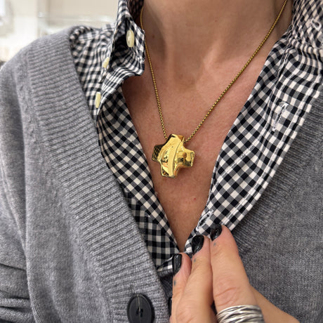 Collana Croce bombata acciaio inossidabile gold