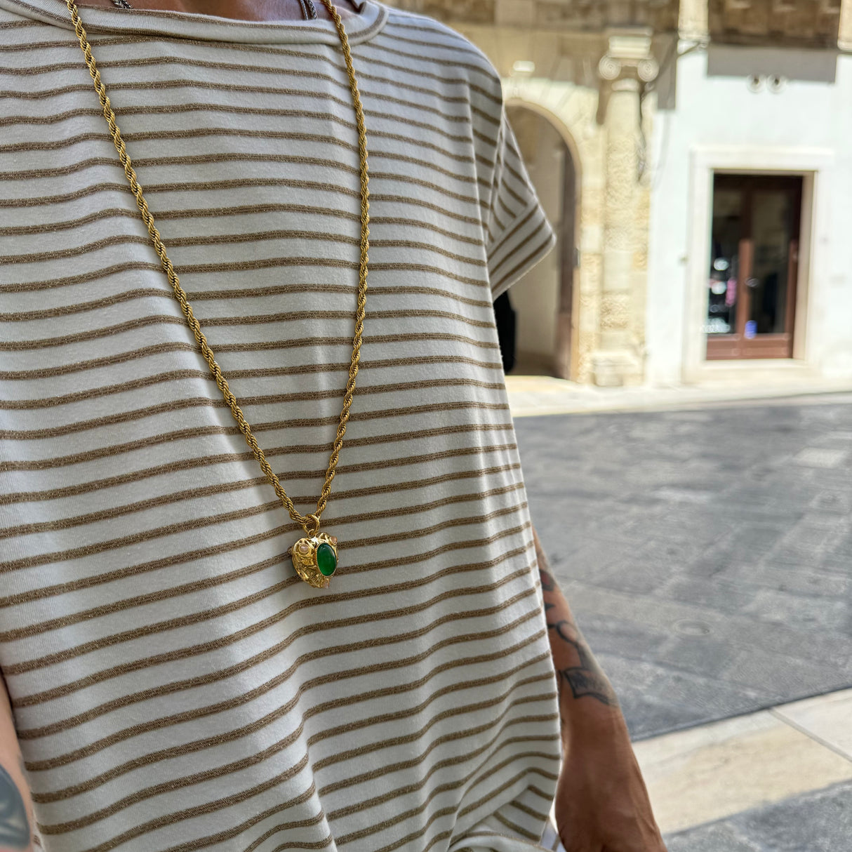 Collana Lanterna Cuore Giada Verde