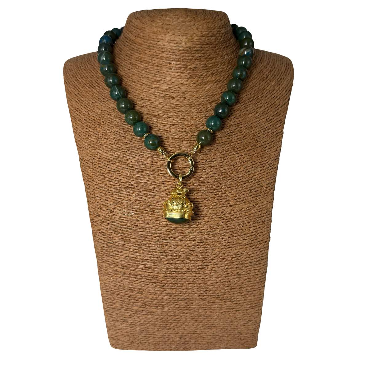 Collana Crisocolla con Lanterna rana Giada Verde