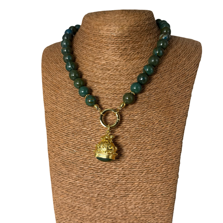 Collana Crisocolla con Lanterna rana Giada Verde