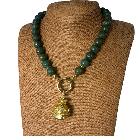 Collana Crisocolla con Lanterna rana Giada Verde
