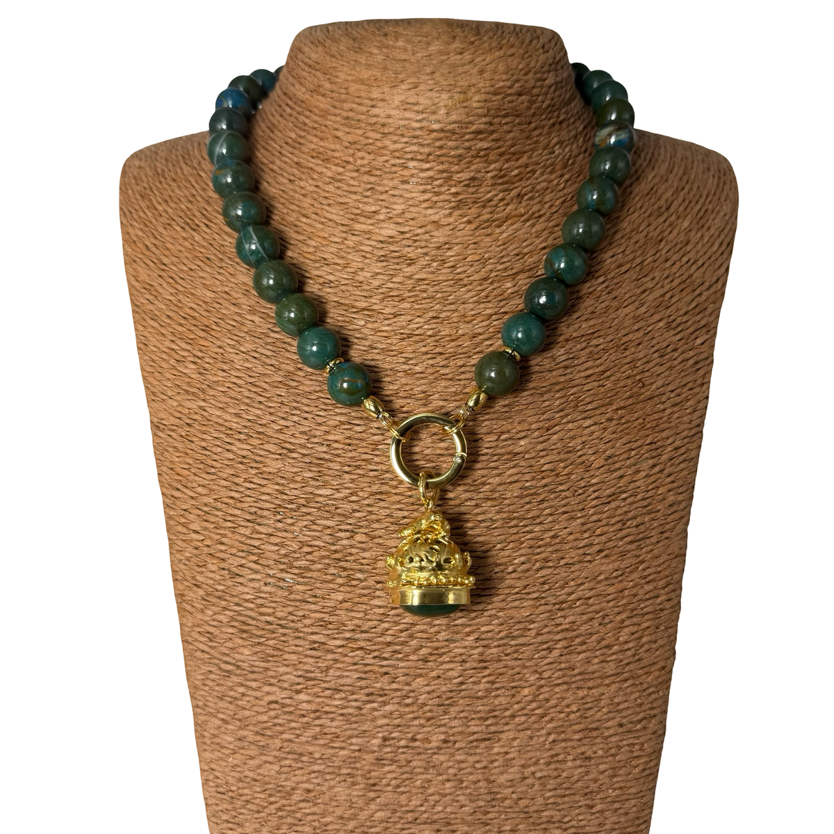 Collana Crisocolla con Lanterna rana Giada Verde