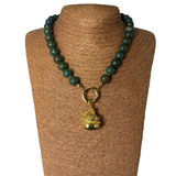 Collana Crisocolla con Lanterna rana Giada Verde