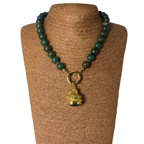 Collana Crisocolla con Lanterna rana Giada Verde