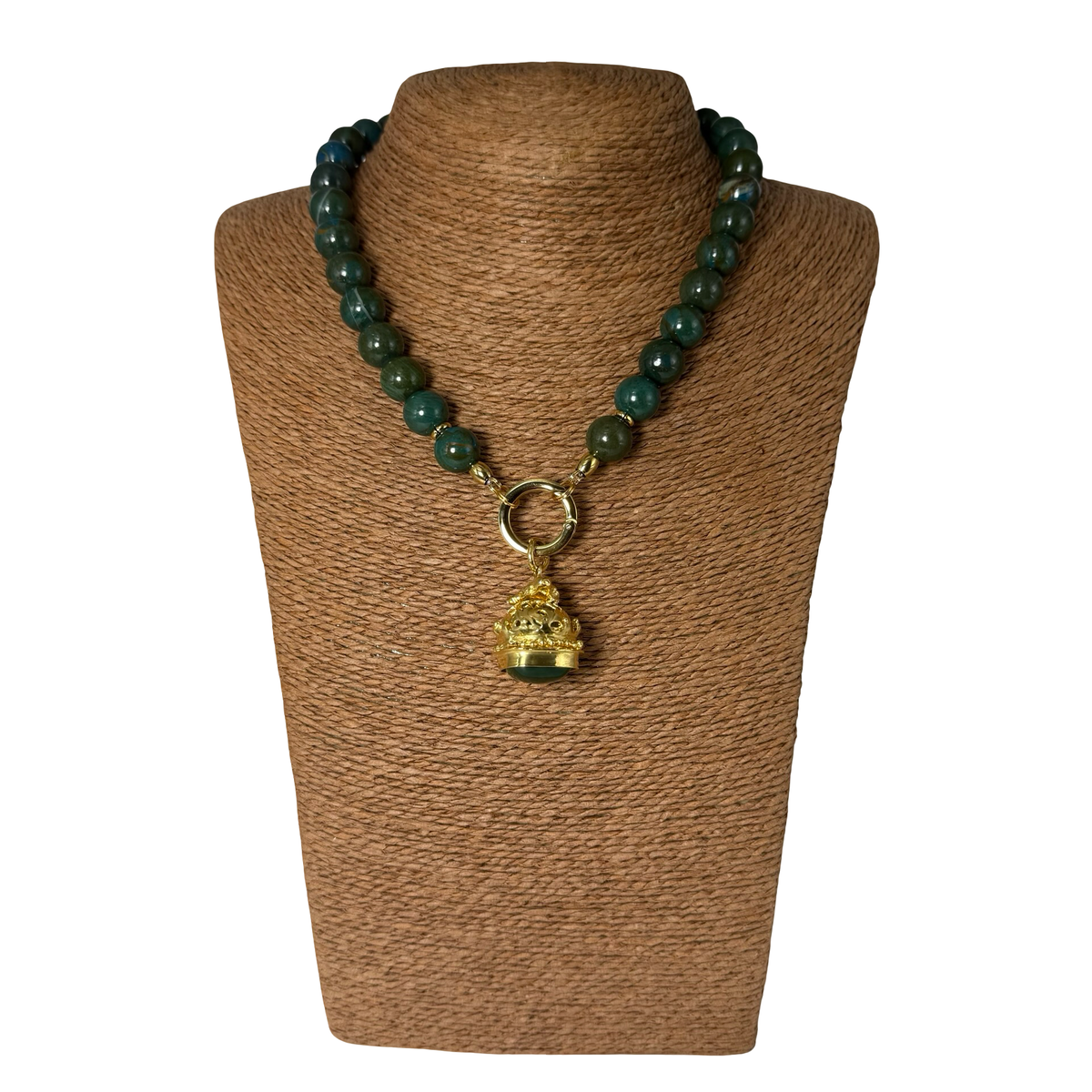 Collana Crisocolla con Lanterna rana Giada Verde