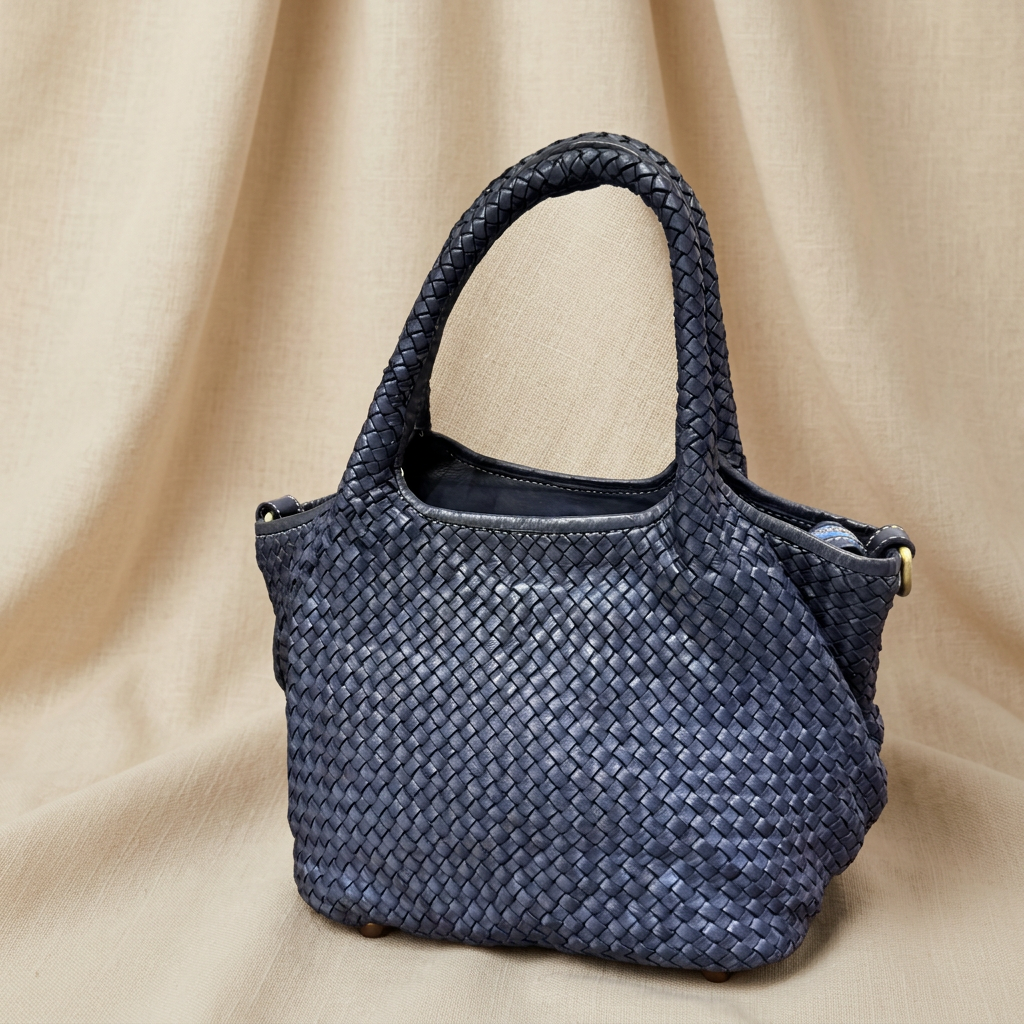 Borsa blu su lino beige, foto 1