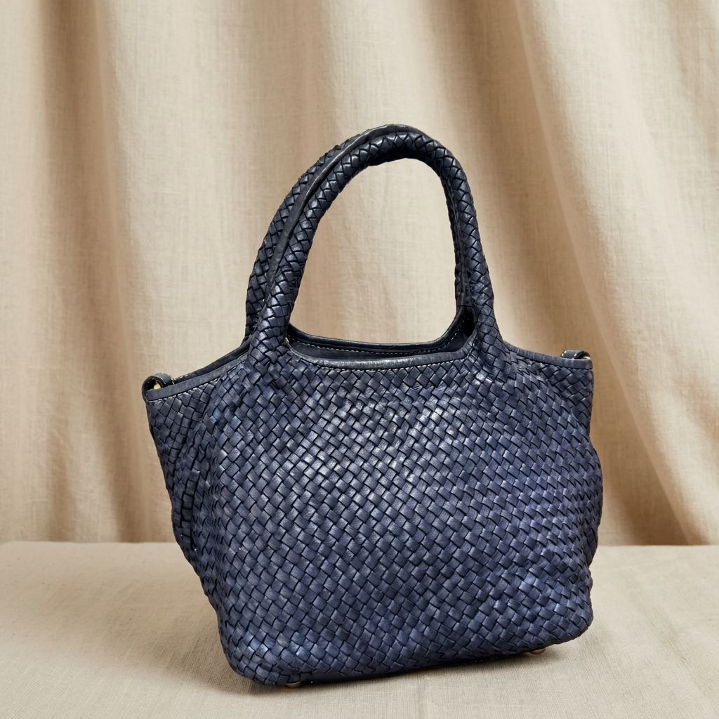 Borsa blu su lino beige, foto 2