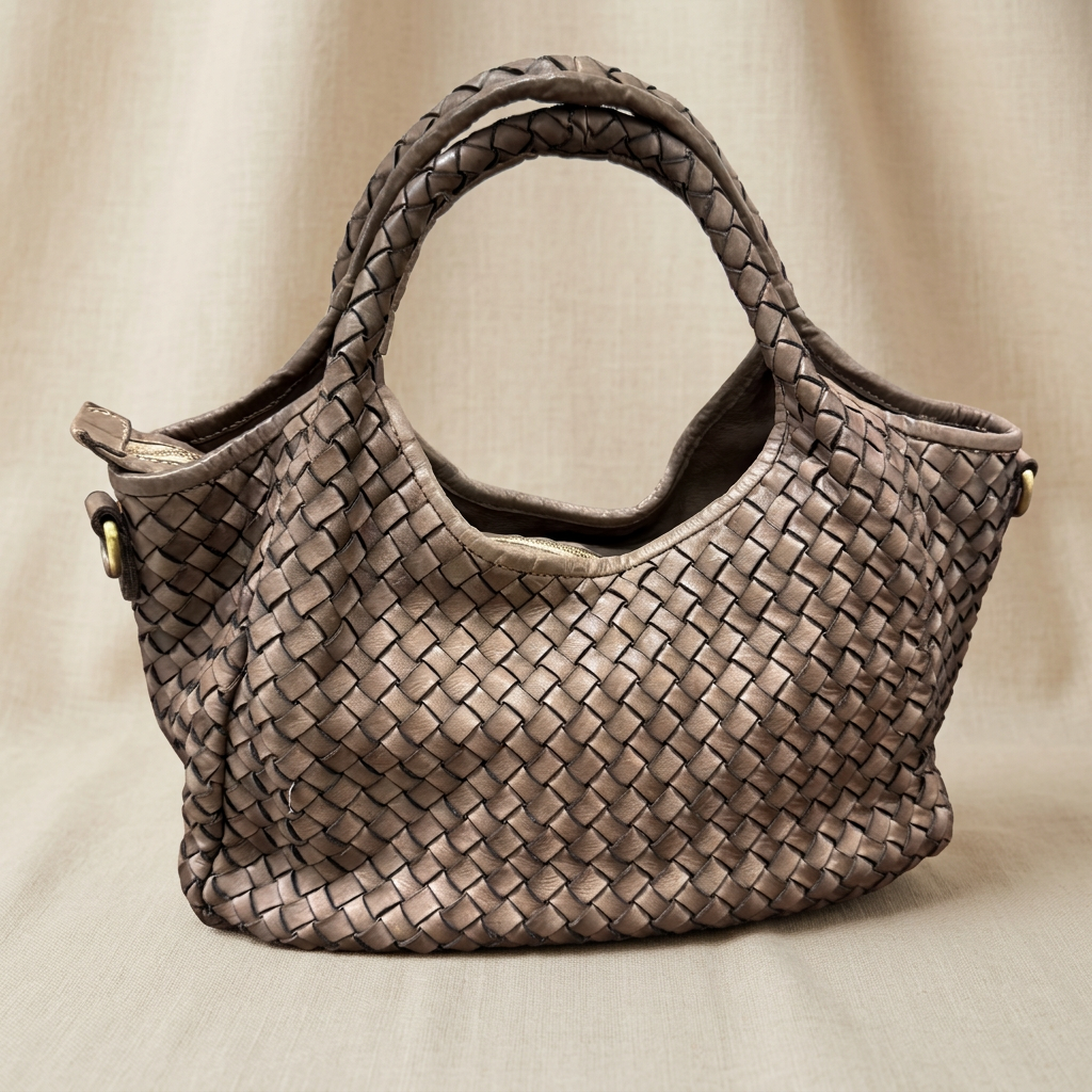 Borsa taupe su lino beige, foto 2
