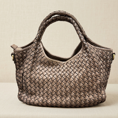 Borsa taupe su lino beige, foto 3