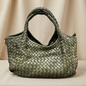 Borsa verde oliva su lino beige, foto 1