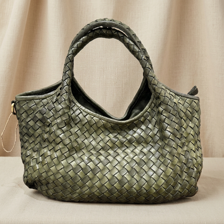 Borsa verde oliva su lino beige, foto 1