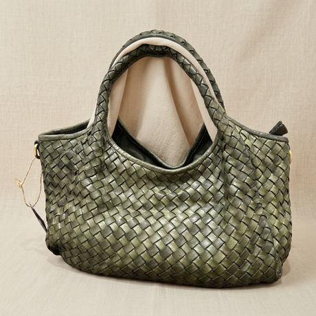 Borsa verde oliva su lino beige, foto 2