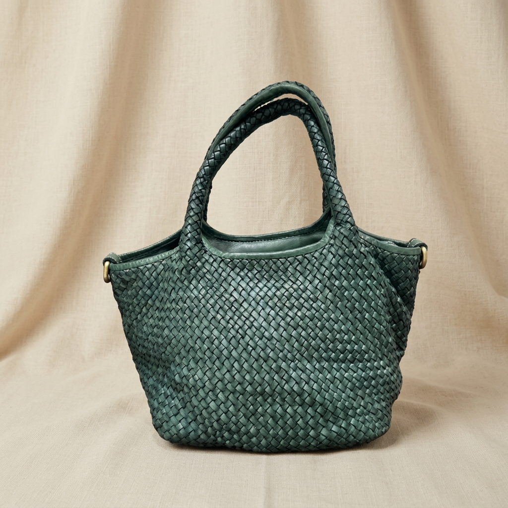 Borsa verde su lino beige, foto 3