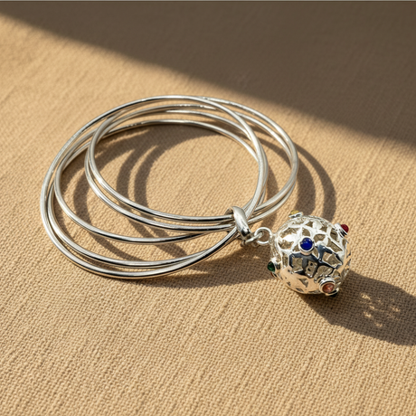 Bracciale 5 fili lanterna silver - sfondo lino beige