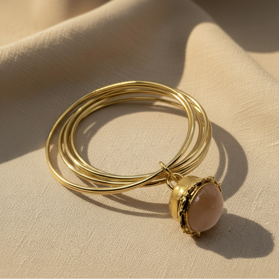 Bracciale 6 Fili Lanterna Campana Quarzo Rosa - quadrato