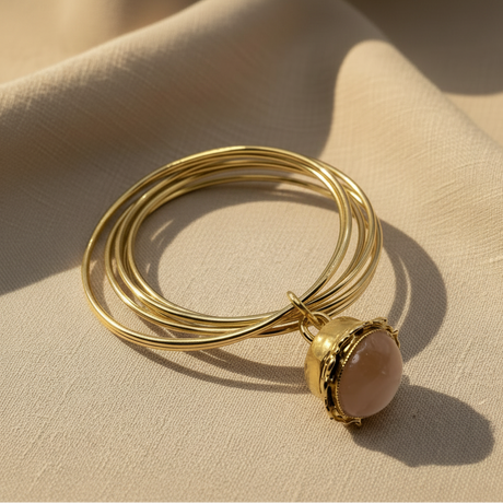 Bracciale 6 Fili Lanterna Campana Quarzo Rosa - quadrato