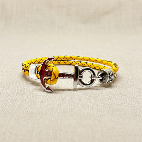 Bracciale Ancora in Pelle Ocra su lino beige
