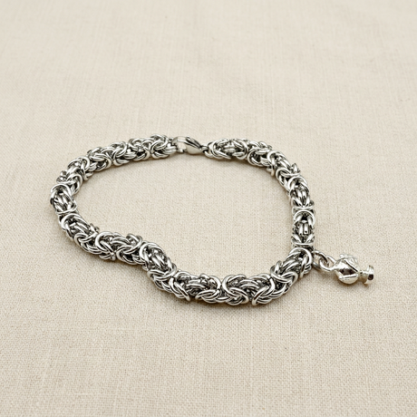 Bracciale Bizantina con Pumino Argento925 su lino beige