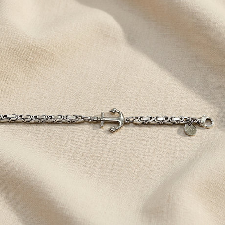 Bracciale Bizantina Squadrata con Ancora su lino beige