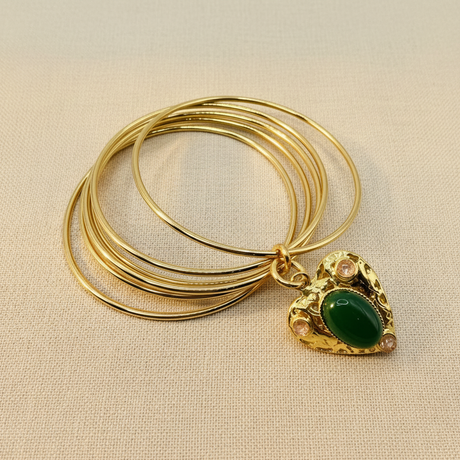 Bracciale Lanterna Cuore Giada Verde - Sfondo Caldo