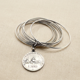 Bracciale rigido 6 fili con moneta 500 lire su lino beige