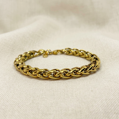 Bracciale Spiga 2 in Acciaio Dorato su lino beige
