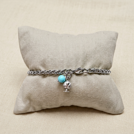 Bracciale Spiga Pumino Argento925 e Turchese su lino beige