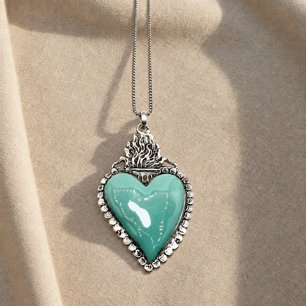 Collana Cuore Sacro Big con verde più delicato