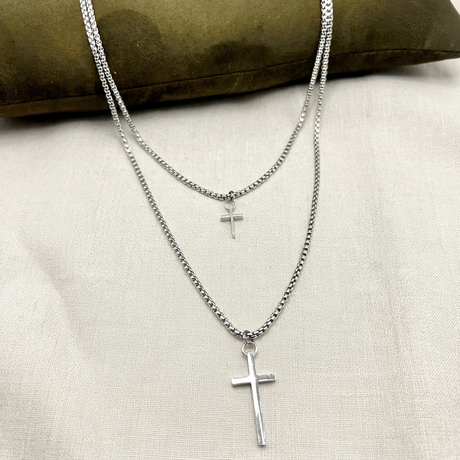 Collana Doppia Croce Acciaio