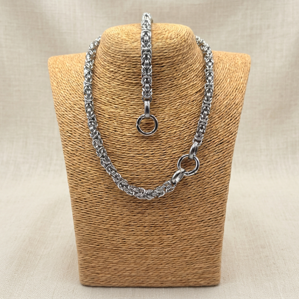 Collana e Bracciale Bizantina Media Duo su lino beige