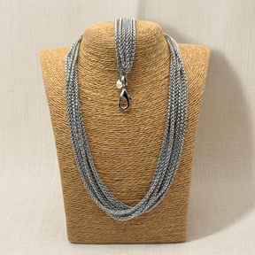 Collana e bracciale Multifili Spiga Duo su lino beige