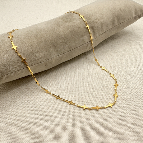 Collana Maglia Croci su lino beige