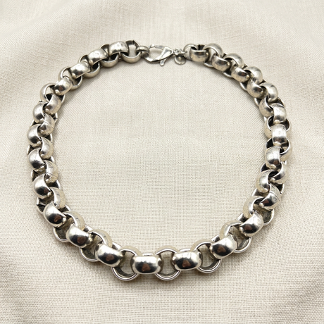 Collana Maglia Rolò Ottone su lino beige