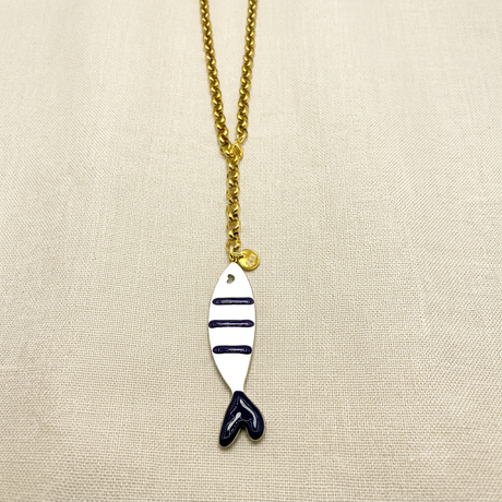 Collana Sardina su lino beige