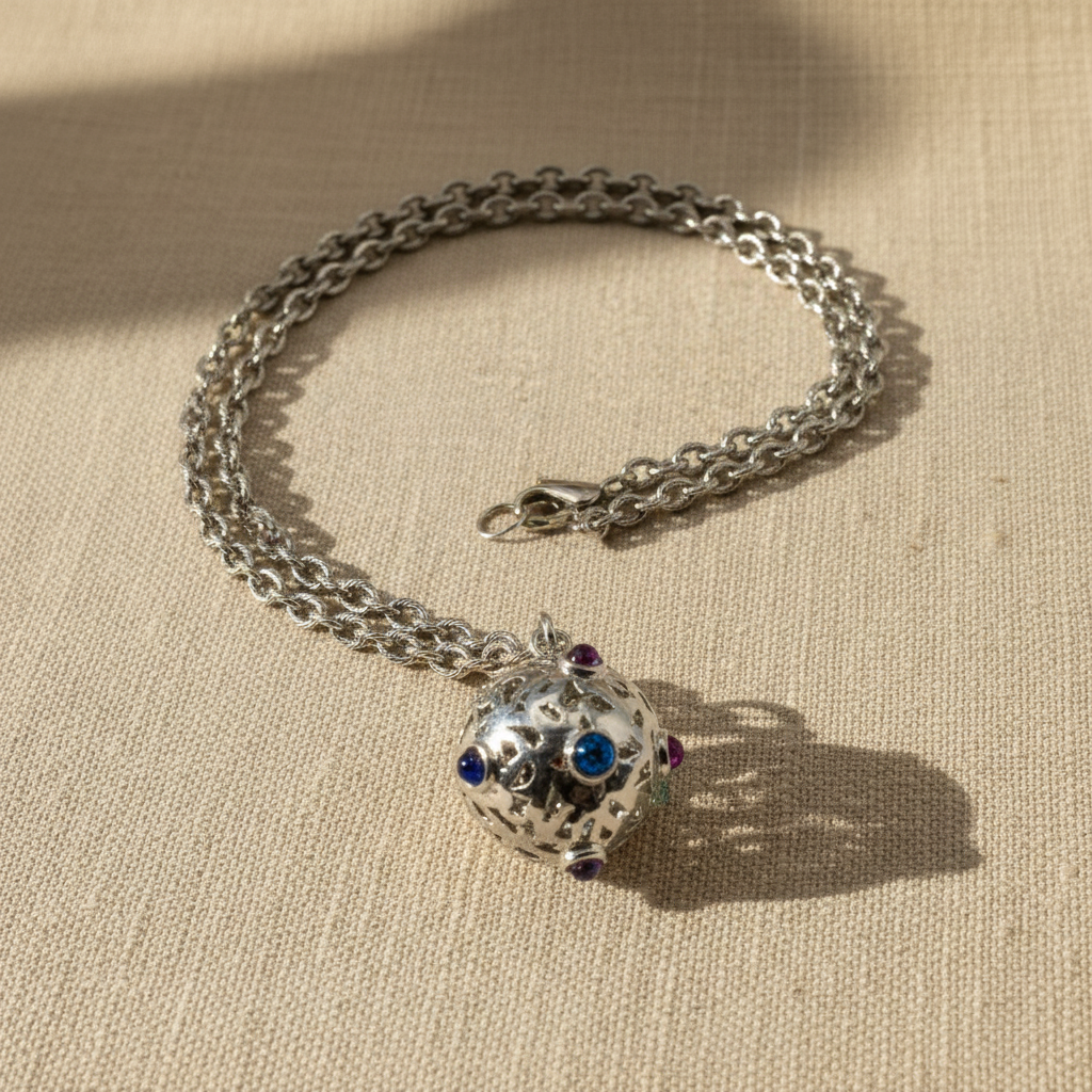 Collana Silver distesa su lino - senza catena sotto il ciondolo