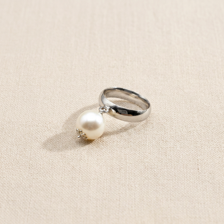 Fede Argento925 con Perla naturale su lino beige
