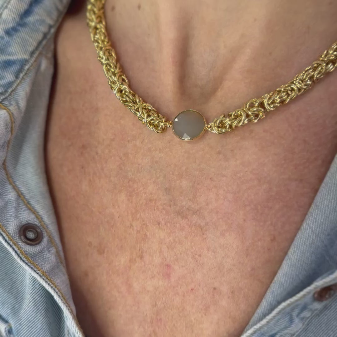 Collana Bizantina Dorata e pietra acciaio inossidabile