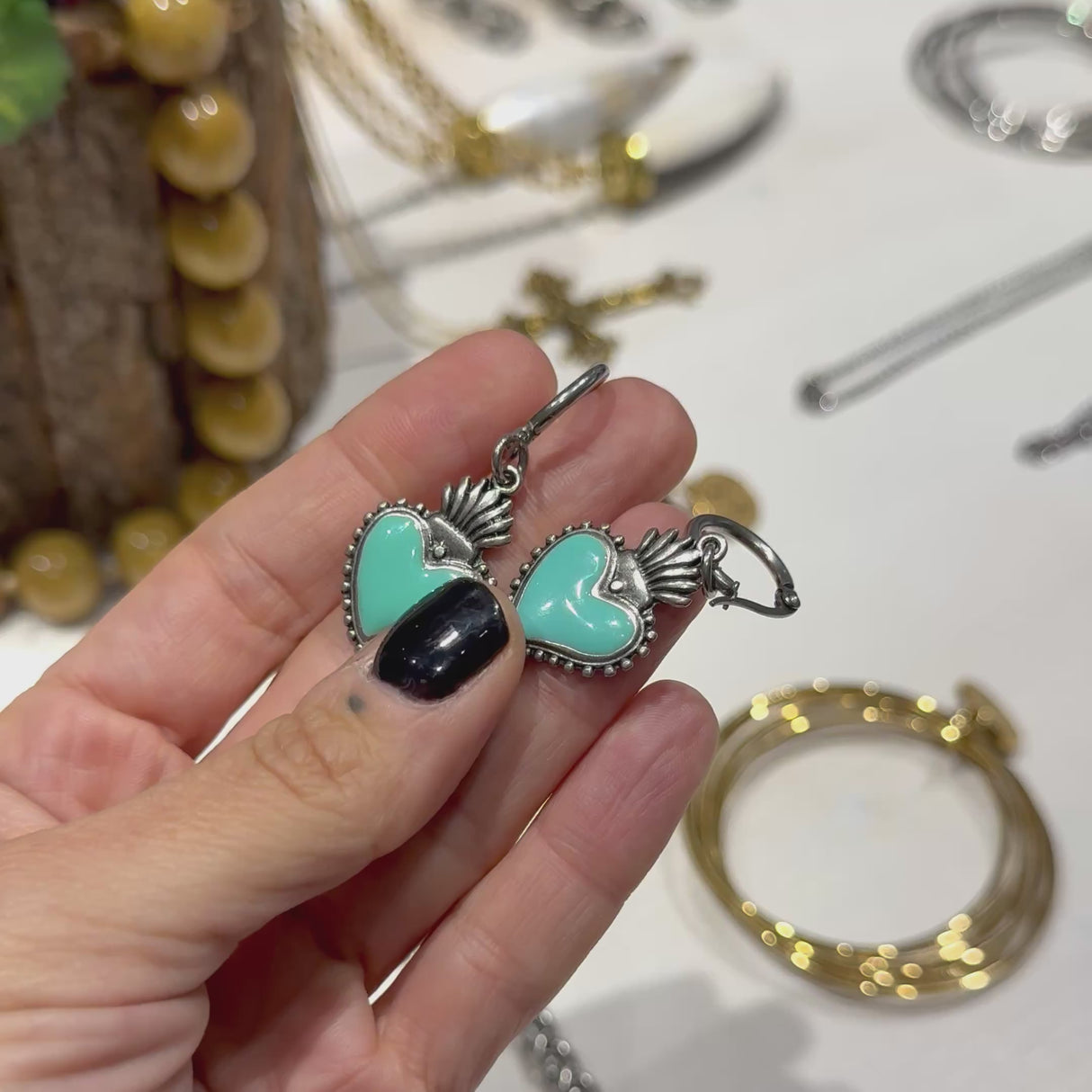 Orecchini Cuore sacro fiamma Verde Acqua