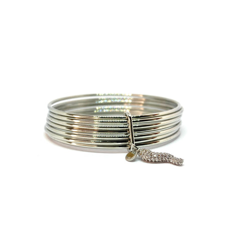 Bracciale rigido 6 fili + Corno Silver
