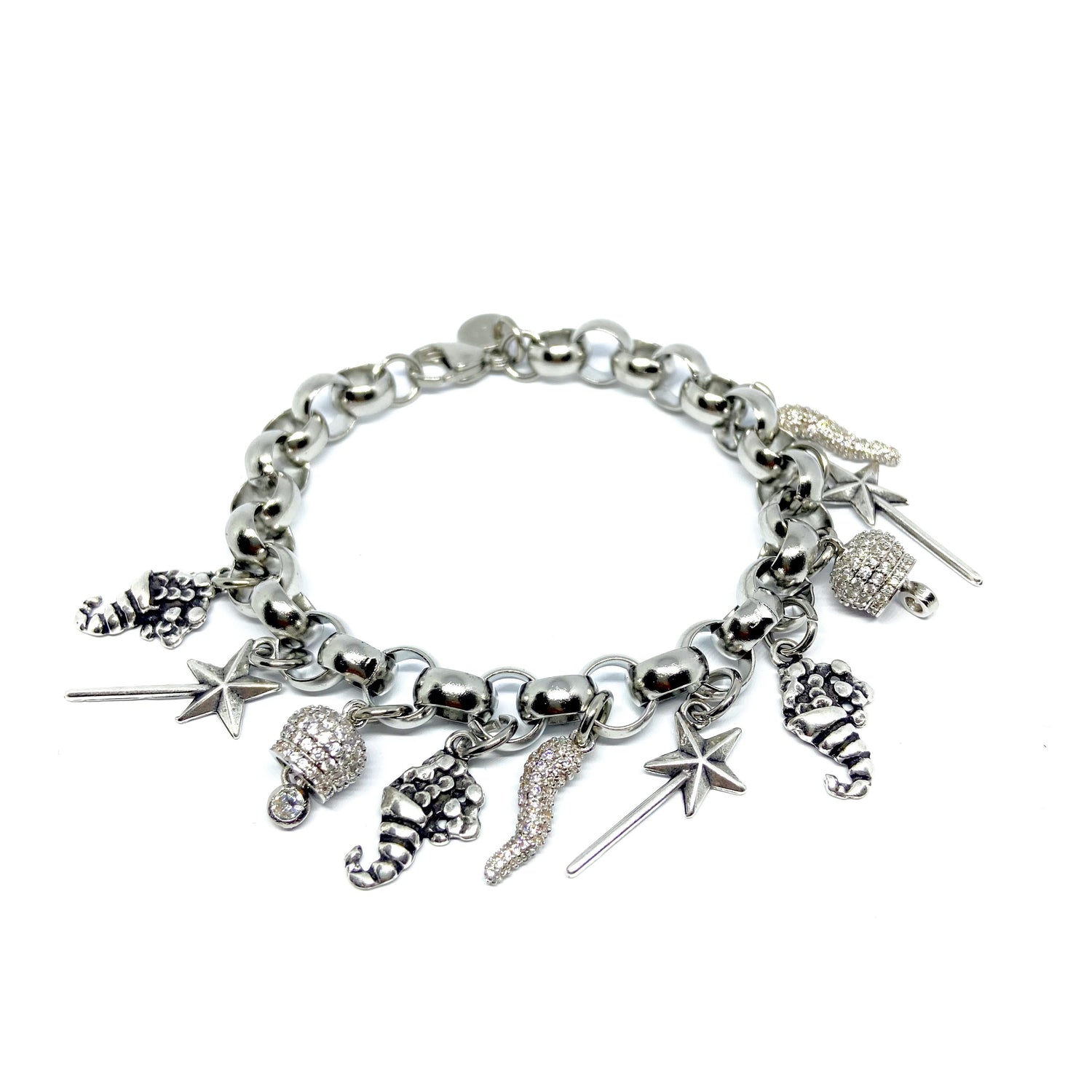 Bracciale charm Campanella, Bacchetta magica, Cornucopia e Corno
