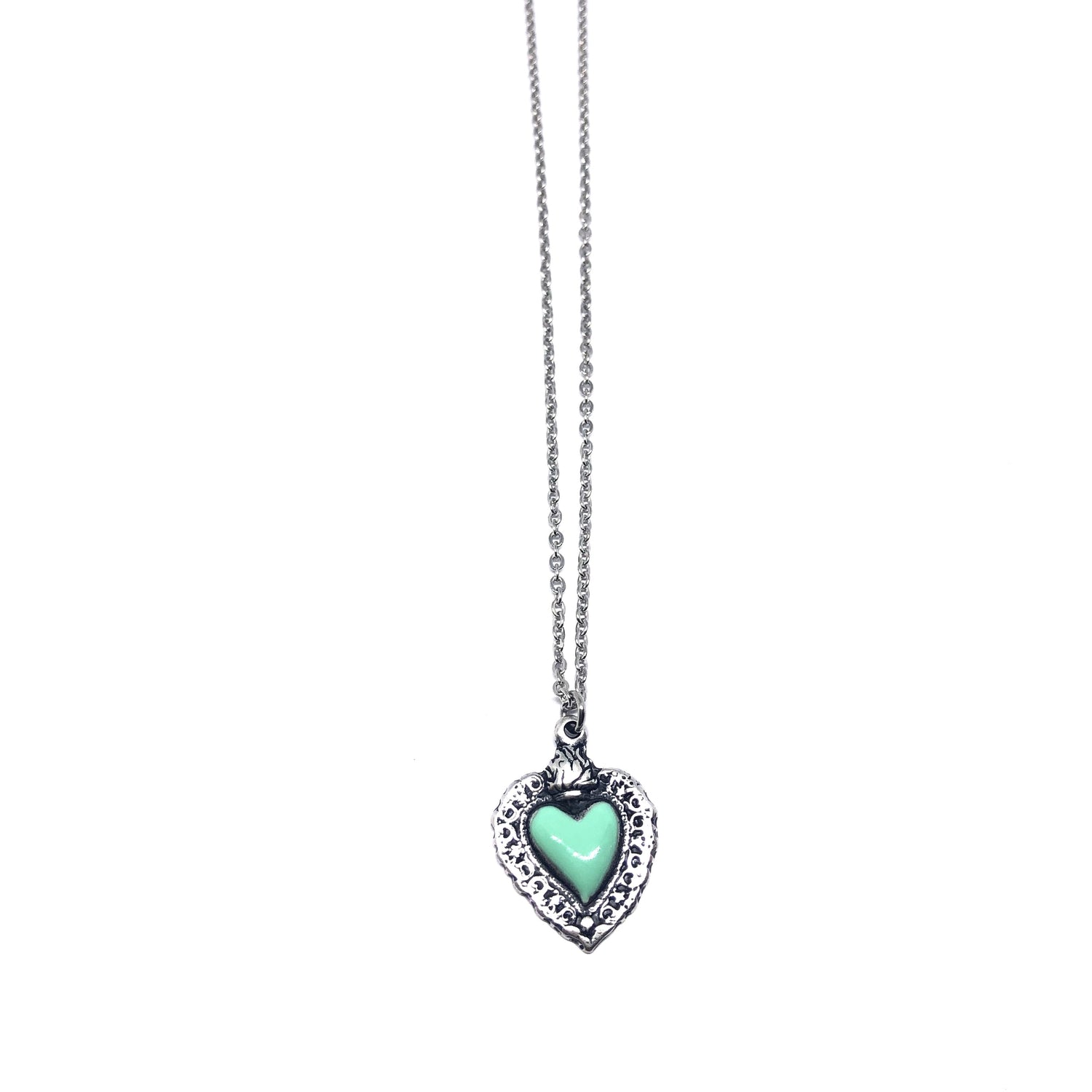 Collana cuore sacro small Verde Acqua