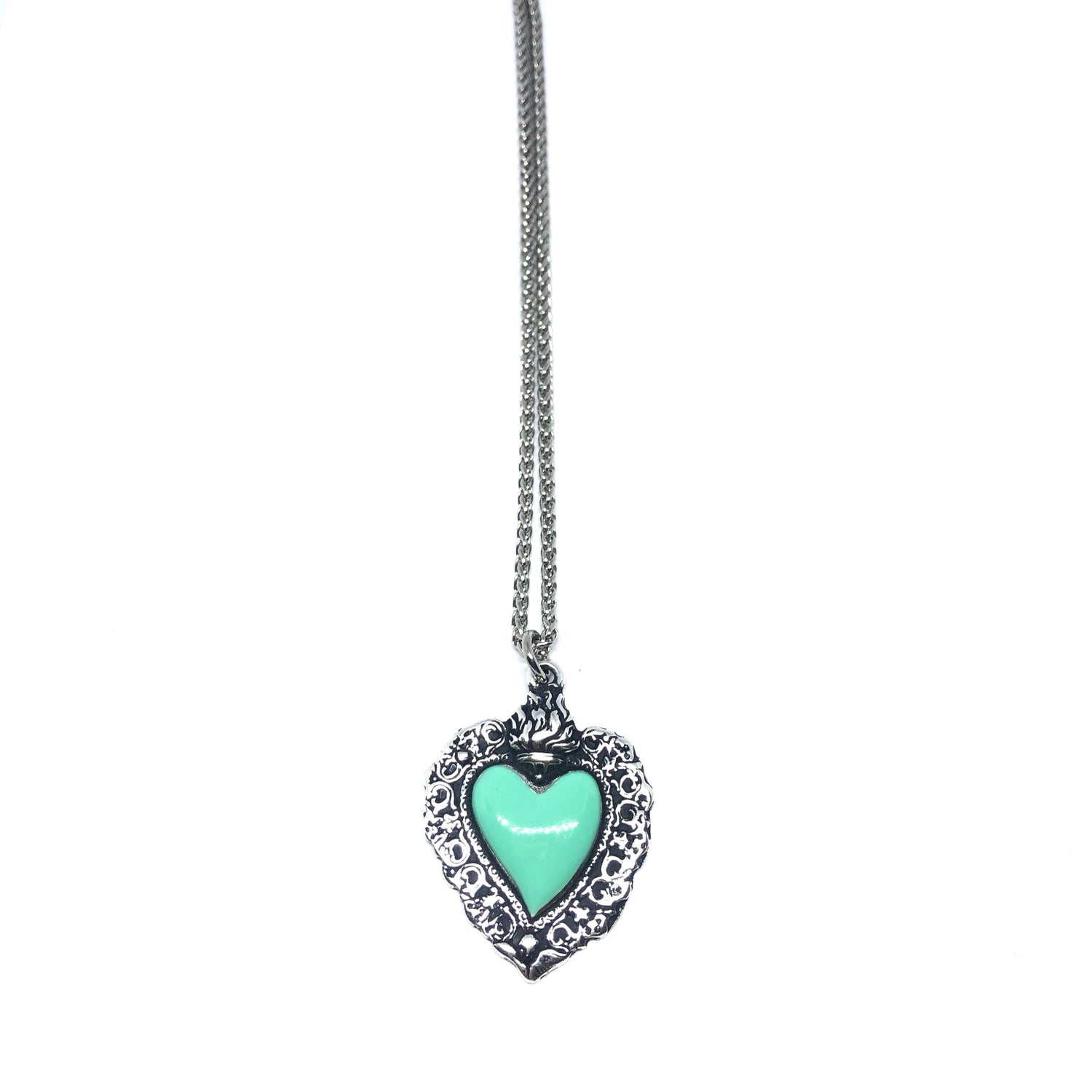 Collana Cuore Sacro smaltato Verde acqua