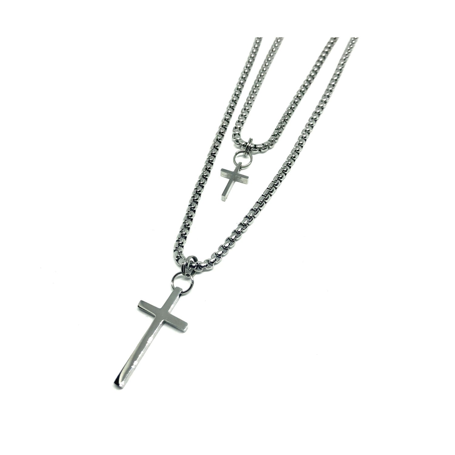 Collana Doppia Croce Acciaio